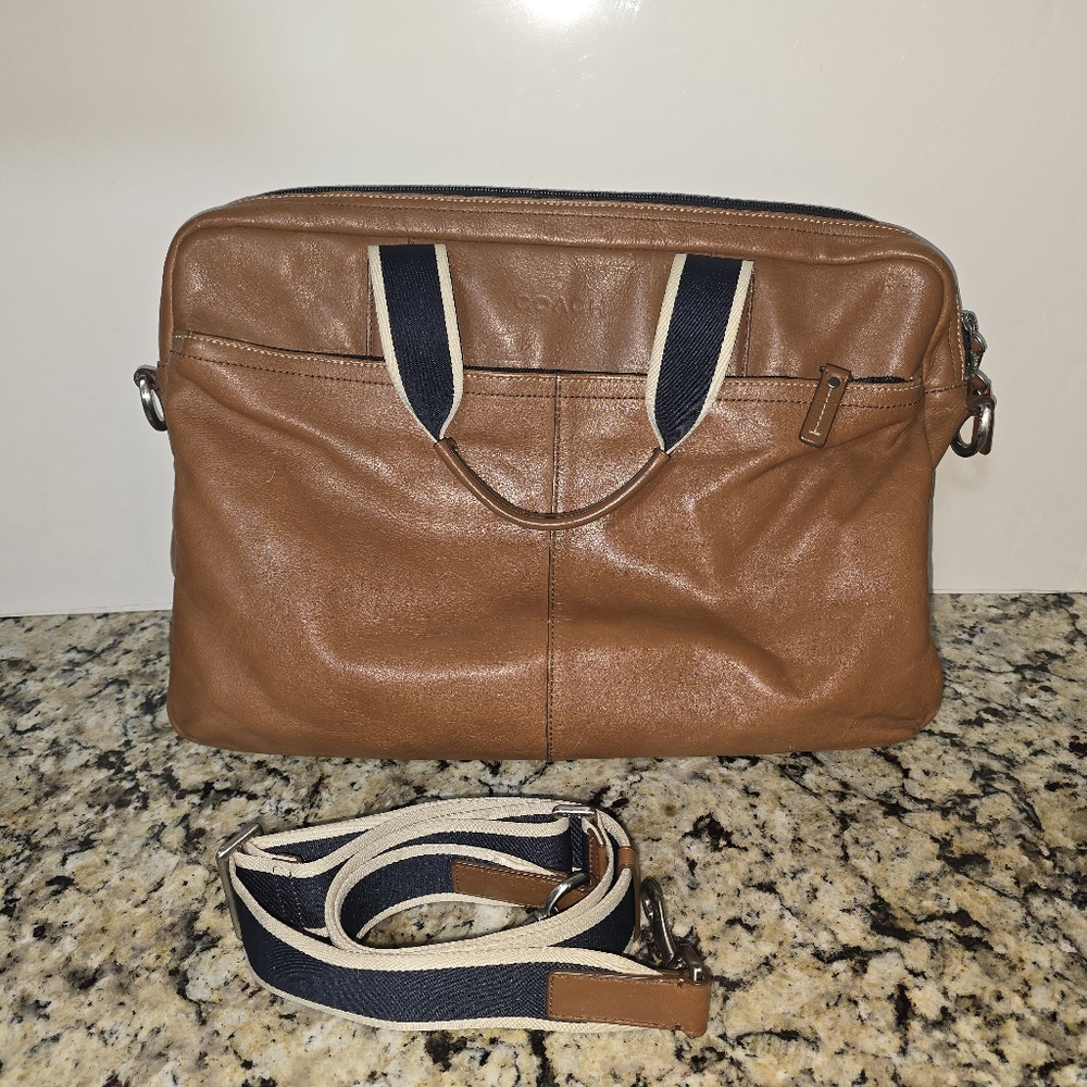 Coach Heritage Web Leather Zip Top Briefcase